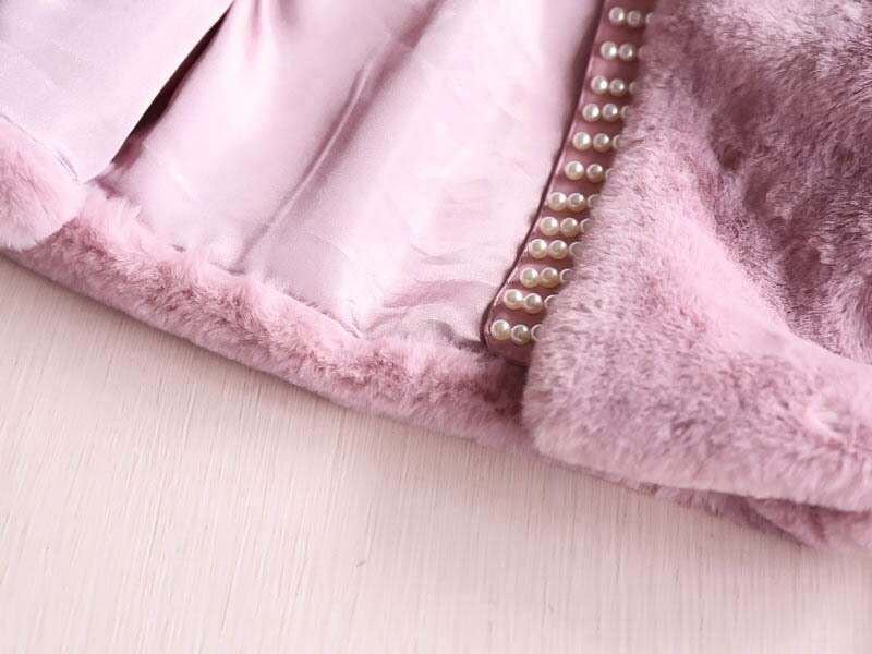 Prendas de vestir para niña, abrigo de piel falsa de manga larga, tops elegantes para niño, ropa de de cuero con perlas, trajes de Navidad