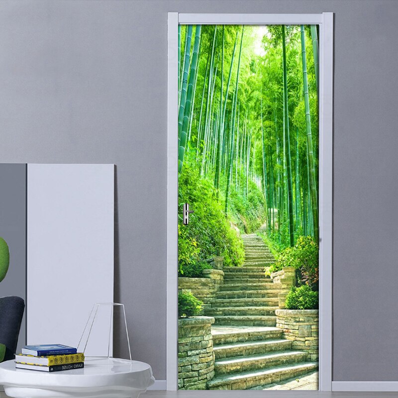 2Pcs/Set Bamboo Forest Steps Wall Door Sticker DIY Self-adhesive Waterproof Wallpaper Decals Home Decoration Door Wall Stickers