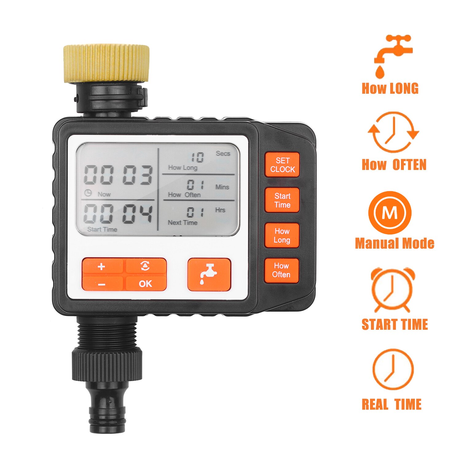 Digital Water Timer Programmable Outdoor Single Outlet Automatic On Off Water Faucet Hose Timer Irrigation System Controller: US Faucet Type