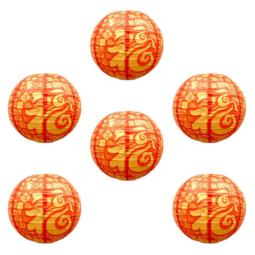 4pcs Chinese Year Paper Lanterns Red Celebration Decoration Round Hanging Lantern Party Supplies (Fu Character, 30cm)