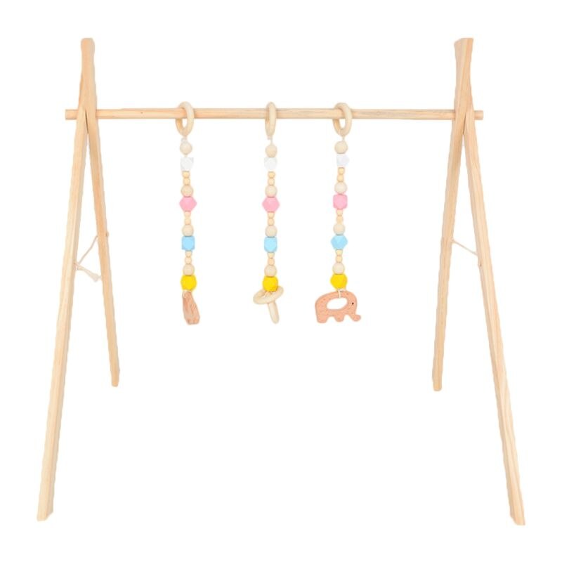 1Set Nordic Cartoon Baby Wooden Gym Fitness Frame Rack Hanging Pendant Toys Kit Toddler Infant Room Decorations: Wood Color