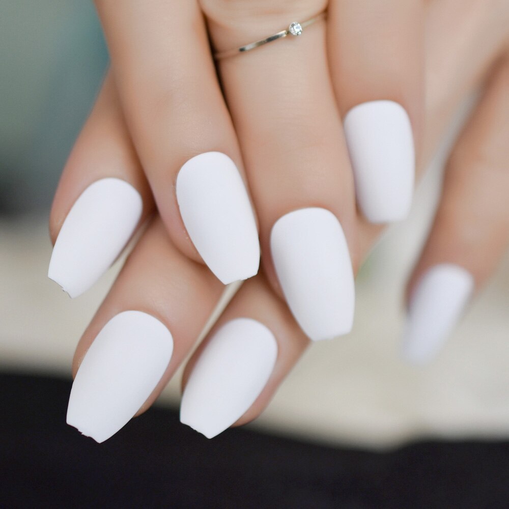 Bianco puro Glassata Opaca Bara ballerina Presse su facile Da Donne di Usura Falso Falso Unghie Finte per la Casa Ufficio con Adesivo nastro