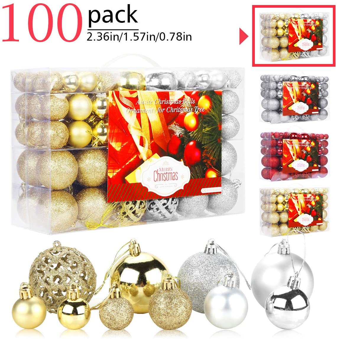 Aitsite 100 Pack Kerstboom Ornamenten Set Mini Onbreekbaar Ornamenten Ballen Voor Kerstversiering (Zilver & Goud)