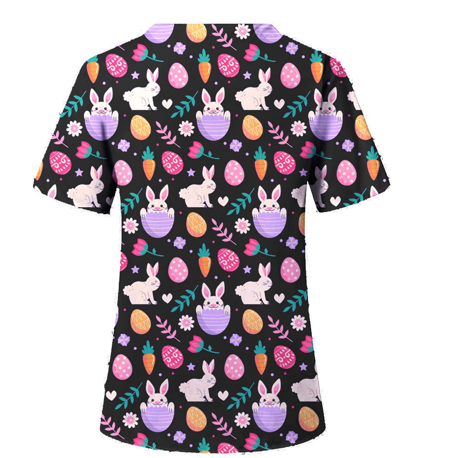 Easter Day Scrubs Tops For Women Short Sleeve V-neck Rabbit Pattern Tops Nursing Uniform Health Workers Workwear