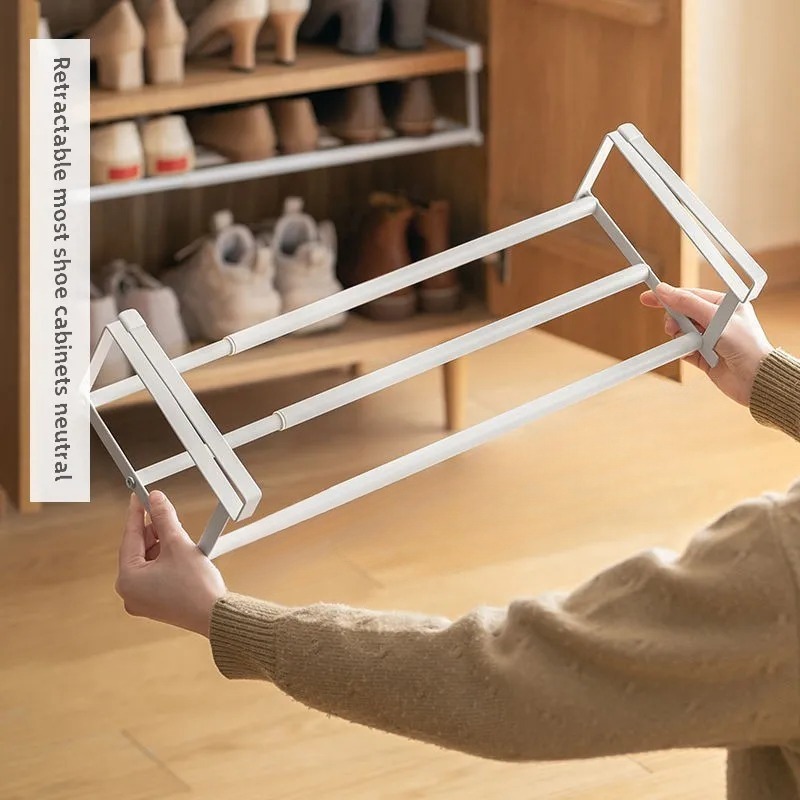 Étagère à chaussures réglable, organisateur superposé peu encombrant pour armoires à chaussures de maison, porte-chaussures sous étagère avec panier suspendu