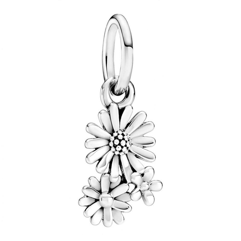 925 anhänger aus sterlingsilber: eine rosafarbene gänseblümchenblüte, ein allsehendes auge und eine feder – origineller damenschmuck.: cyan