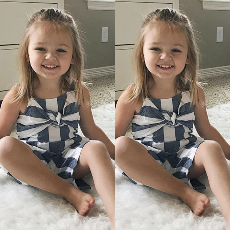 3-6T Kids Baby Girl Striped Bell Bottom Pants Overalls One-Pieces Strap Rompers Jumpsuit Outfit Clothes Gray White Bodysuit