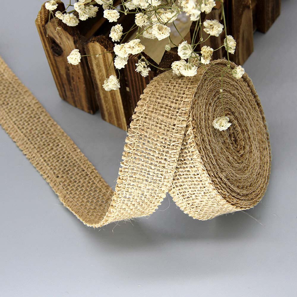Ibows 2 yards / rulle jute säckväv band naturligt hampa band för diy väska material bröllopsfest hantverk dekorativa warrping