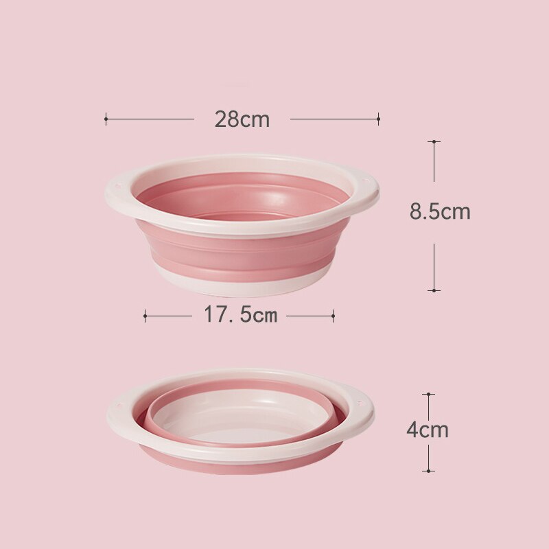 Plastic Silicone Folding Basin Portable Camping Wash Basin Car Wash Bucket Household Kitchen Fruit Clean Basin Home Supplies: Pink M