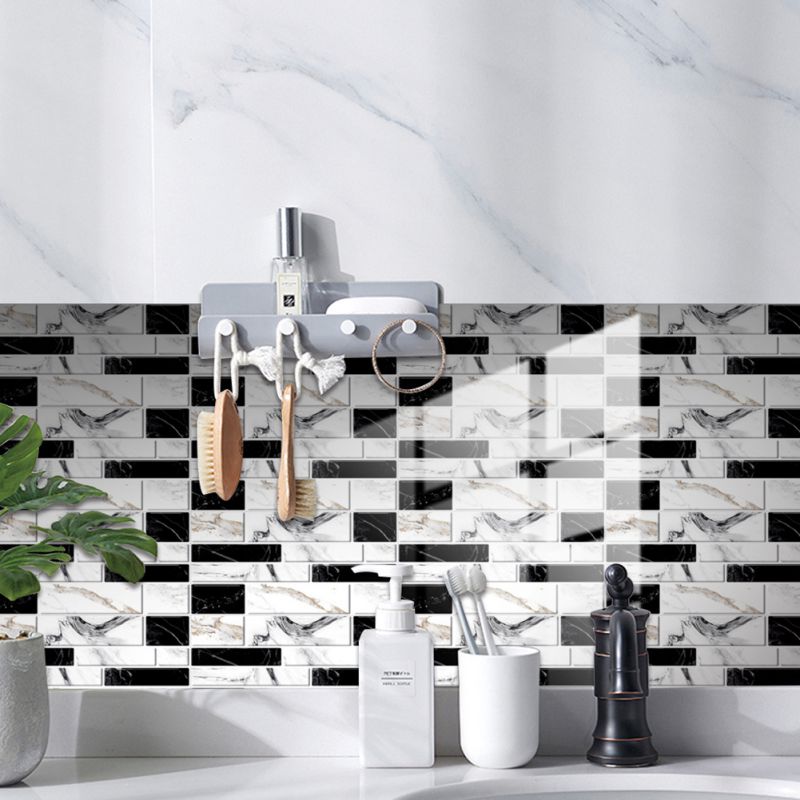 Stick Tile For Kitchen Backsplash, Premium Anti Mold Kitchen Backsplash Peel And Stick Tile,Black Flower White Pattern 7.8x3.9