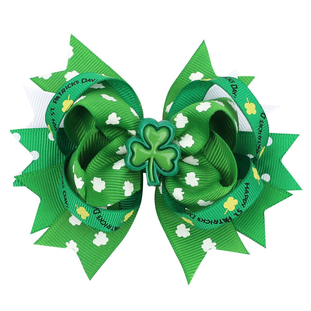 St. Patrick's Day Hair Bows Clips Irish Green Shamrock Clover Hair Barrettes St Patrick's Day Party Decorations Kids Party Favor: 4
