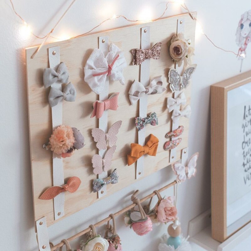 Lazos de madera de estilo nórdico para el pelo de niñas pequeñas, horquilla de almacenamiento, estante colgante, almacenamiento de joyas, cinturón, adornos para la habitación de los niños, accesorios para fotos