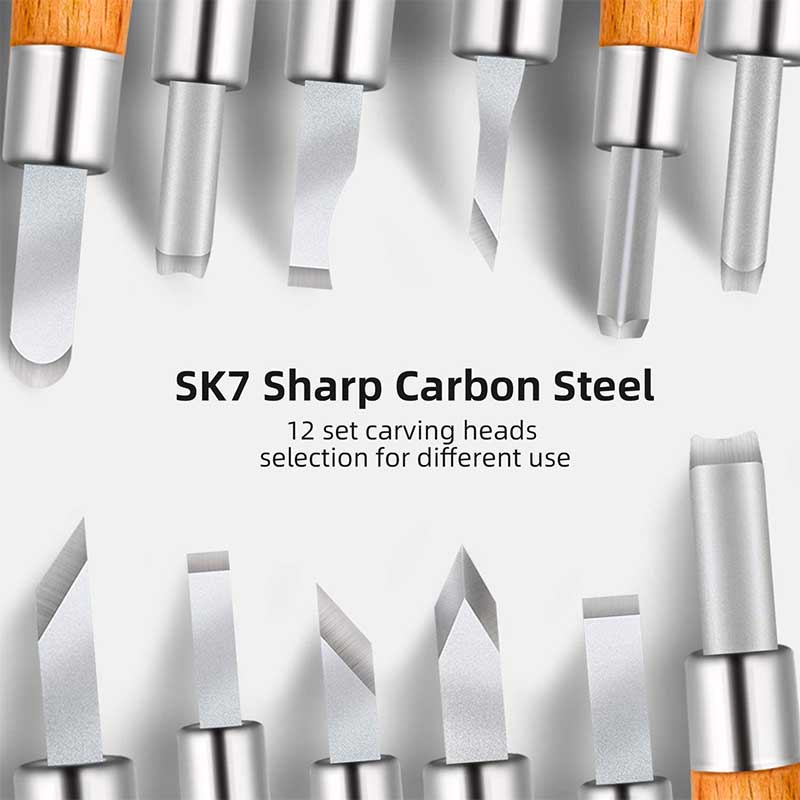 Conjunto de herramientas de talla de madera SIMILKY SK7 herramientas de cincel de acero al carbono-con funda protectora caja de almacenamiento pequeña calabaza 12-Set