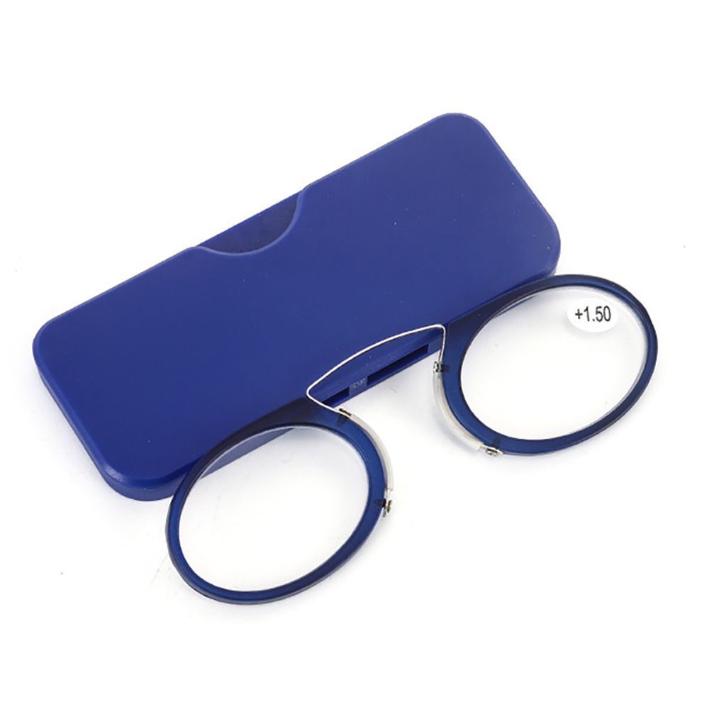 Draagbare Neus Clip Legless Presbyope Bril Leesbril Mini Vergrootglas Ultra Dunne Bril Ovaal Met Case + 10 Tot + 35: blue-350