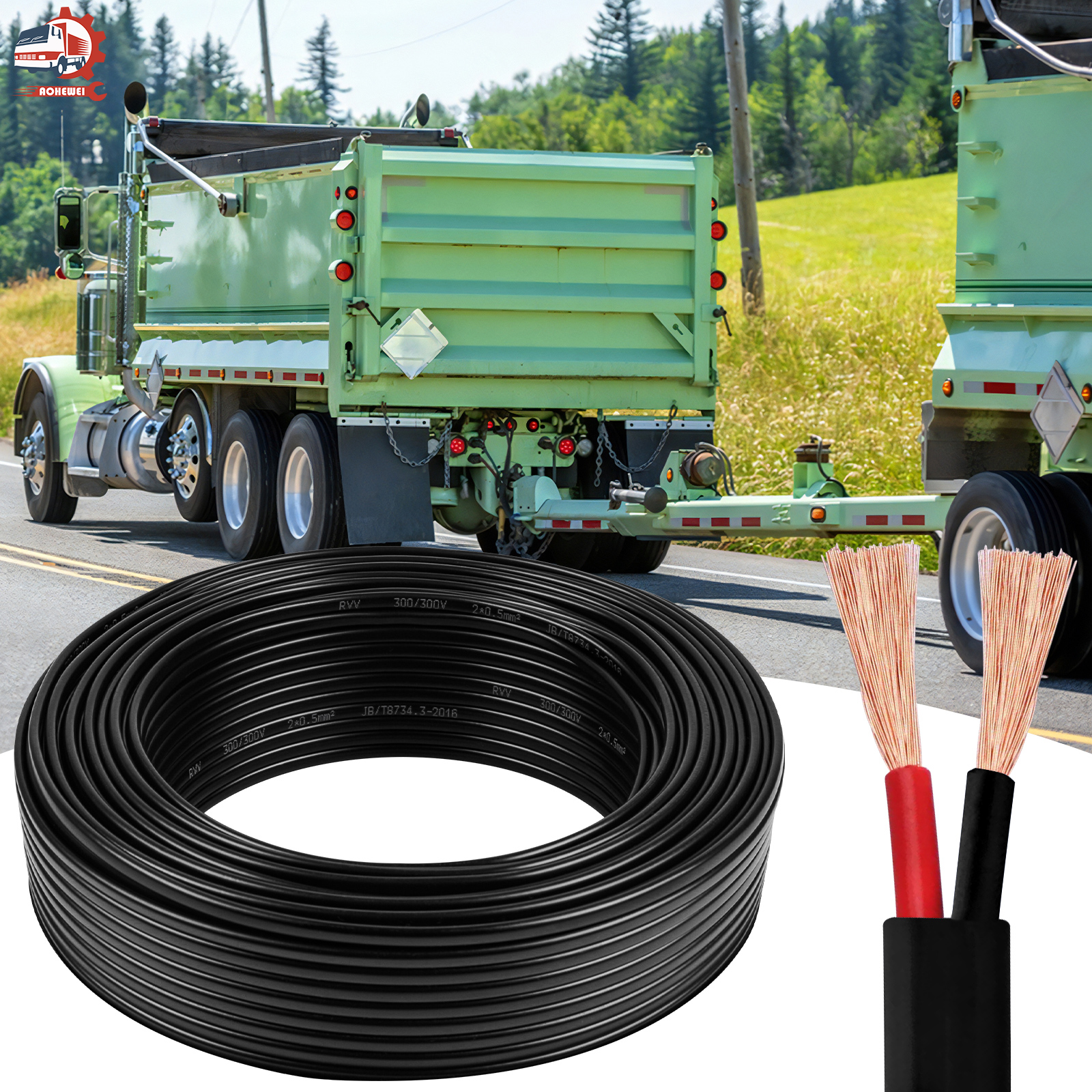 AOHEWEI Kabel Draad Voor Vrachtwagen Trailer 2 Core 2/5/10/20/30/40/50/60 m Zuiver Koper Pvc Zwart Power Draad Auto Accessoires