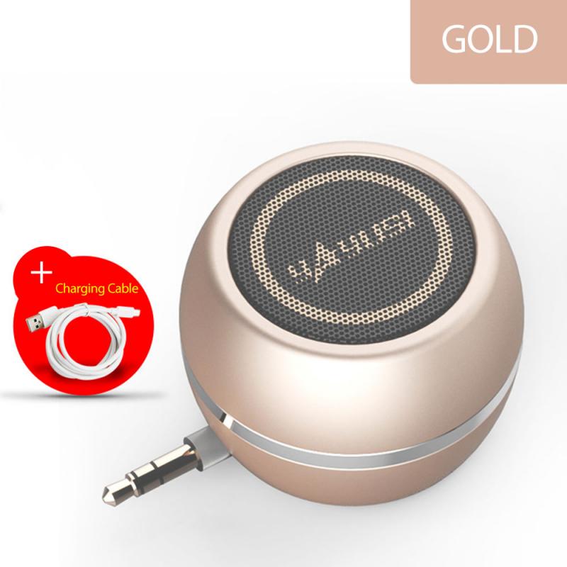 Bedrade Ronde Luidspreker Draagbare Speaker 3.5Mm Audio Jack In-Lijn Bedrade Luidsprekers Usb Opladen Voor Mobiele Telefoons Computers auto 'S: gold