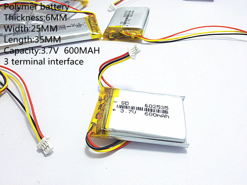 3 line 3.7V thium polymer battery 602535 600MAH Liter energy battery the video recorder 388