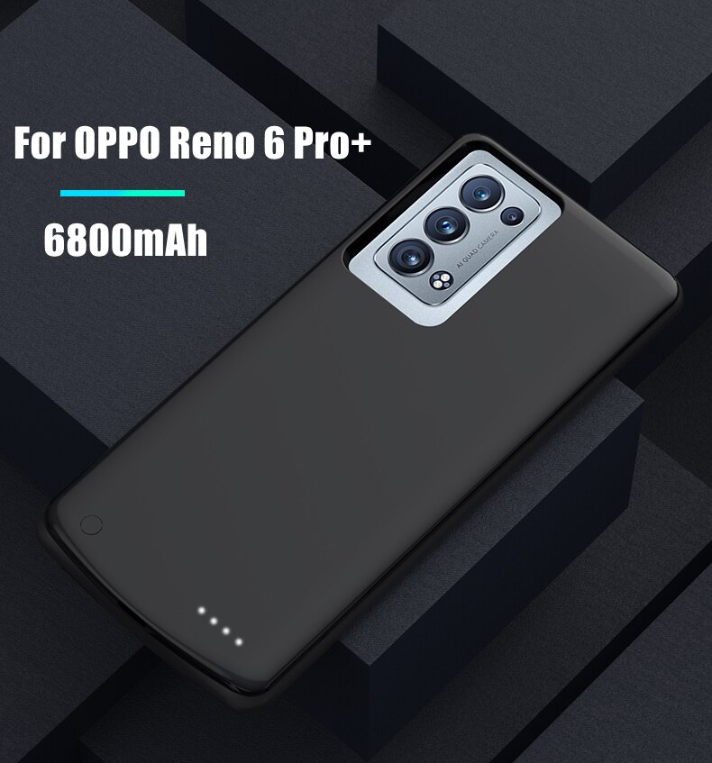 Fundas para cargador de batería para OPPO Reno 6 Pro, fundas para batería de 6800mAh, cubierta de carga de Banco de energía de respaldo para OPPO Reno 6 Pro + funda de energía: Black