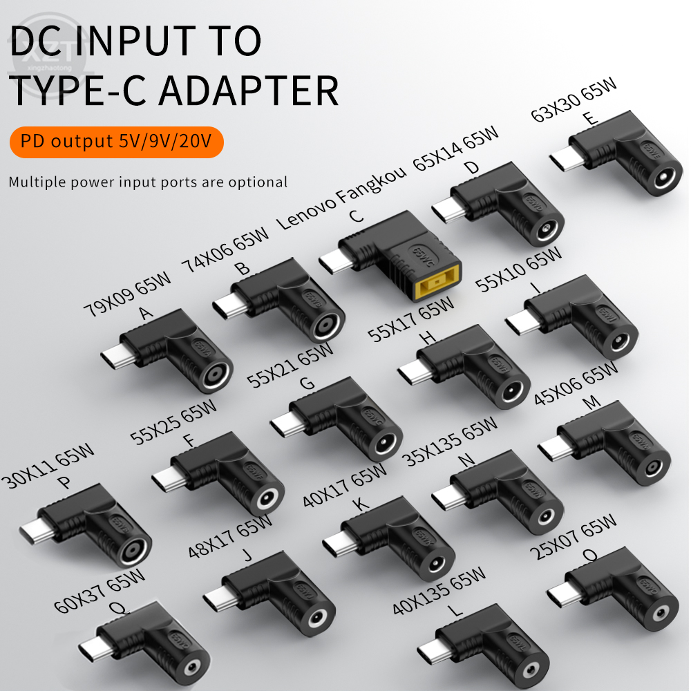 65W USB tipo C macho a DC 4,8*1,7 5,5*2,1 5,5*2,5 conector hembra de alimentación adaptador para ordenador portátil enchufe convertidor para Lenovo Hp Asus