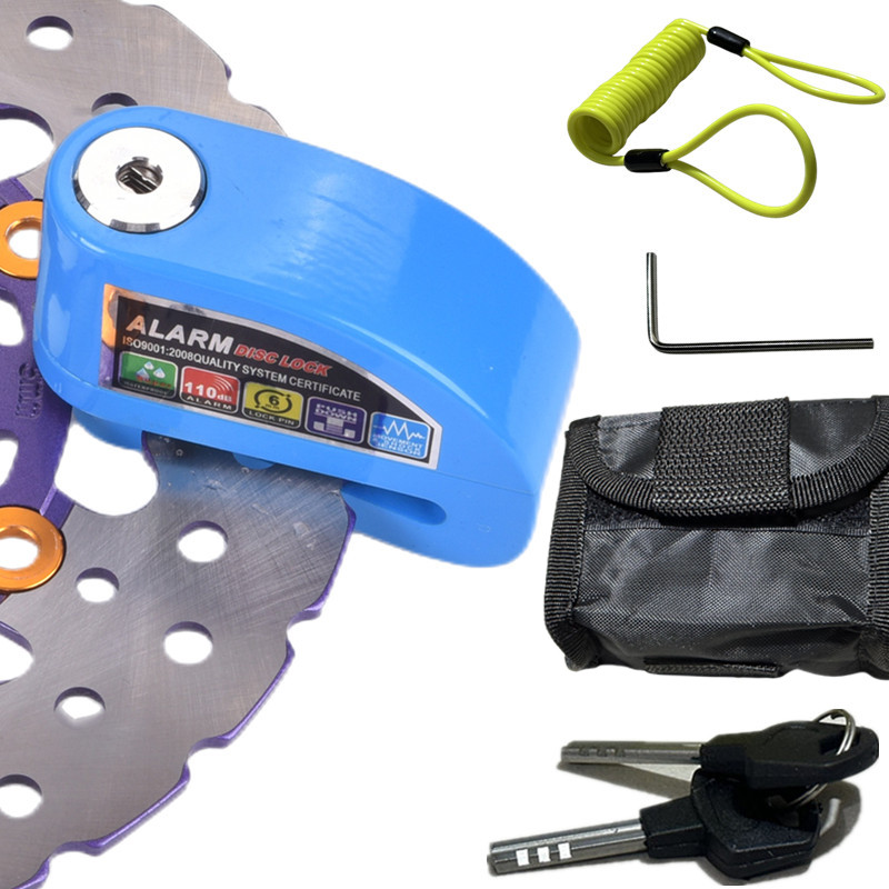 waterdicht motorfiets alarmslot fietsslot beveiliging anti-diefstal slot motor schijfrem slot + tas + herinnering touw: Blauw