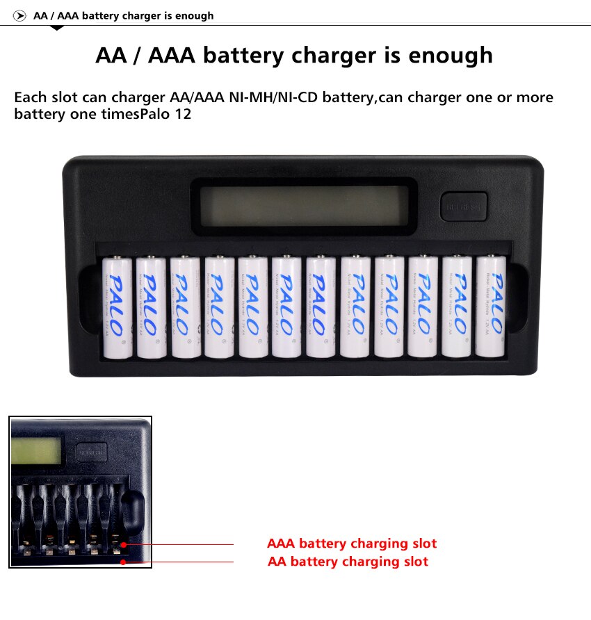 Snelle Smart 12 Slots Nimh Nicd Aa/Aaa Smart Lcd Battery Charger Voor 1 ~ 12 Stuks Aa Of aaa Nimh Nicd Oplaadbare Batterijen