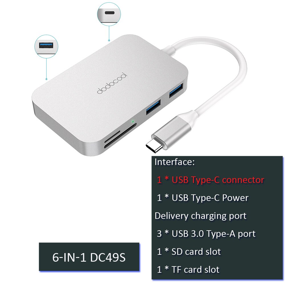 dodocool usb hub usb 3.0 hub type c usb c hub with HDMI Adapter Dock for macbook pro accessories USB-C 3.1 Splitter: 6 in 1 DC49S