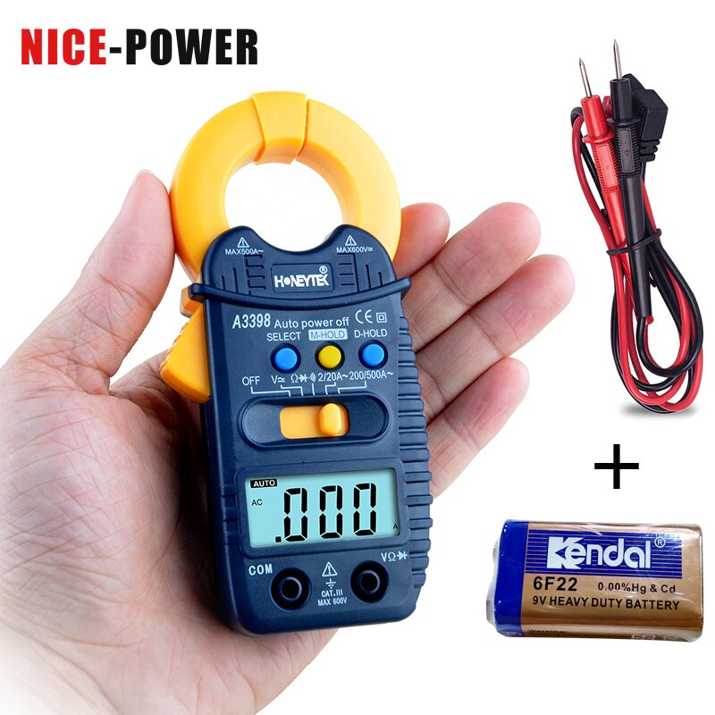 Mini Digital Clamp Multimeter Meter Tester Current AC/DC Voltage Resistance Capacitance Frequency Tester Detection，With battery
