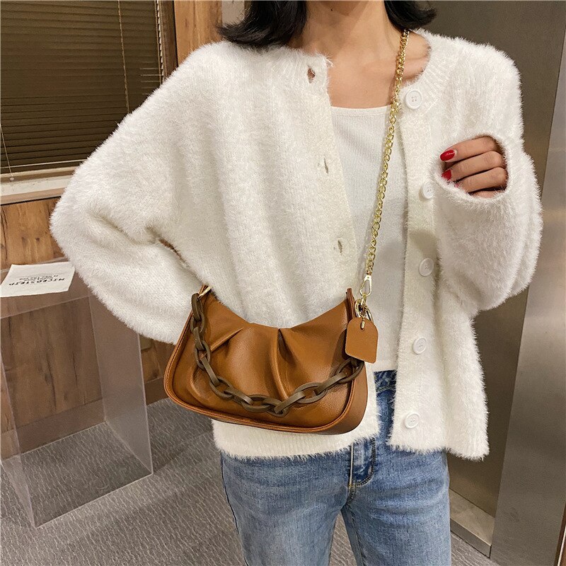Folding Herfst En Winter Mode Ketting Messenger Bag Koreaanse Sweet Acryl Draagbare Schoudertas