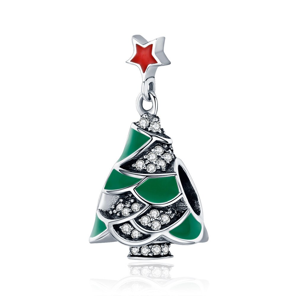 WOSTU 925 Sterling Silver Perline Albero Di Natale Babbo natale Pupazzo di Neve Fiocco di Neve di Fascino Fit Bracciale Originale Del Pendente Dei Monili del Regalo: FIC307