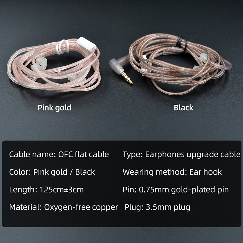 Cable plano de actualización KZ ZS10 ZSN EDX Pro de cobre libre de oxígeno de alta pureza, 2 pines, 0,75/0,78mm, Pin B/C, alambre OFC plateado de 3,5mm