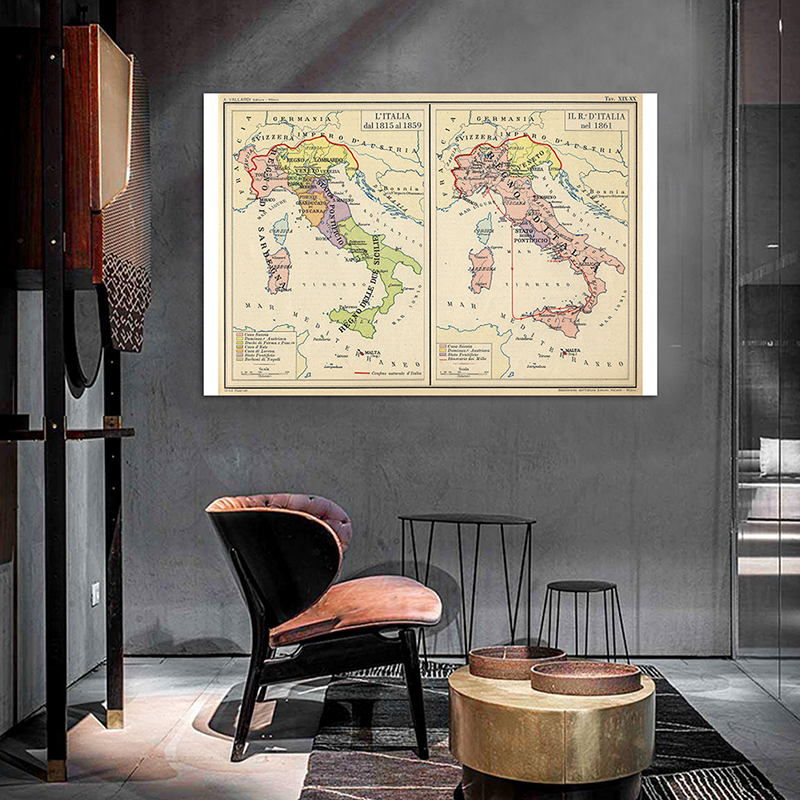 150*100cm The Italy Map Detailed Poster Non-woven Canvas Painting Wall Art Decor for Living Room Decoration School Supplies