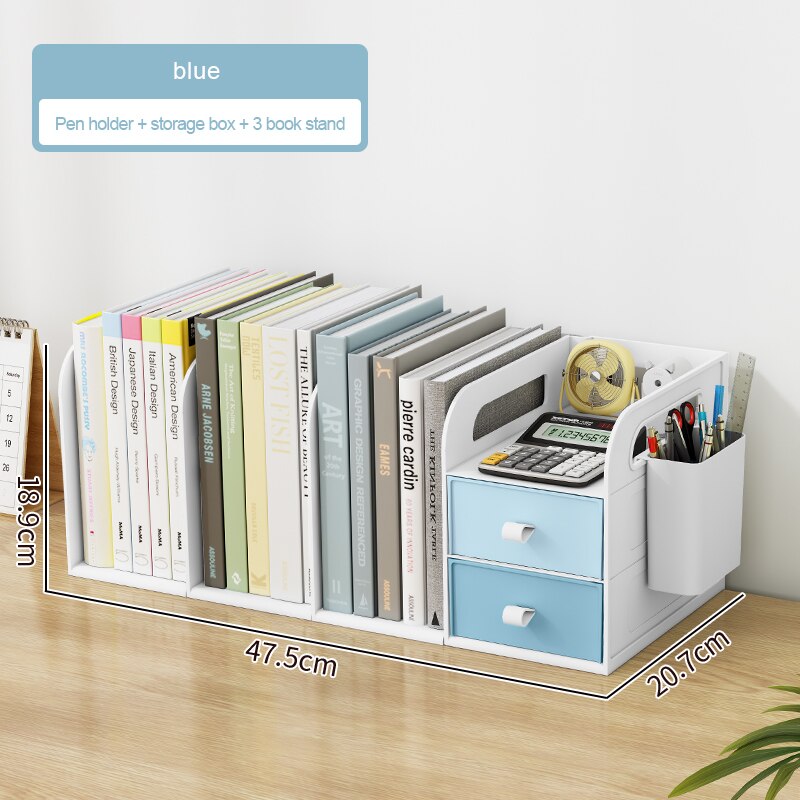 Bookshelf Folder Storage Box on The Desk Simple File Rack Pen Holder Book Stand Office Organize Desktop Rack Desk Organizer HCKG: blue 3 book stand