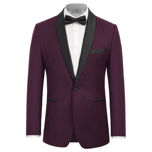 Men'S 1 Button Blazer Shawl Lapel With Trim Sport Coat Dinner Jacket With Trim Black main image 0