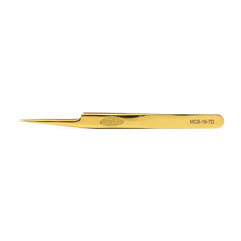 VETUS Tweezers Golden Steel Stamp Brand Styles MCS D Series Premium Pincers for Eyelash Extension: 16-7D-Gold