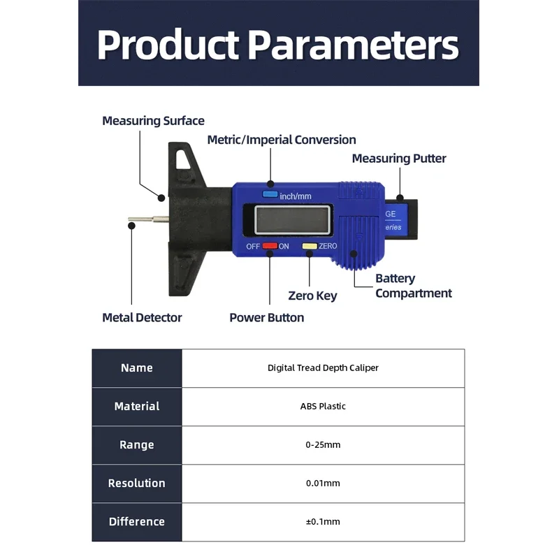 Digital Tread Depth Gauge For Car Tyre Tire Meter Thickness Gauges Automobile Tire Wear Detection Measuring Tools Depth Caliper