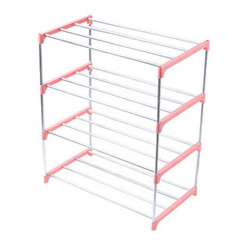 3/4 lag rustfrit stål sko opbevaringsstativ skoophæng display hyldeholder kabinet hyldeholder sko stativer hjem arrangør: Lyserøde 4 lag