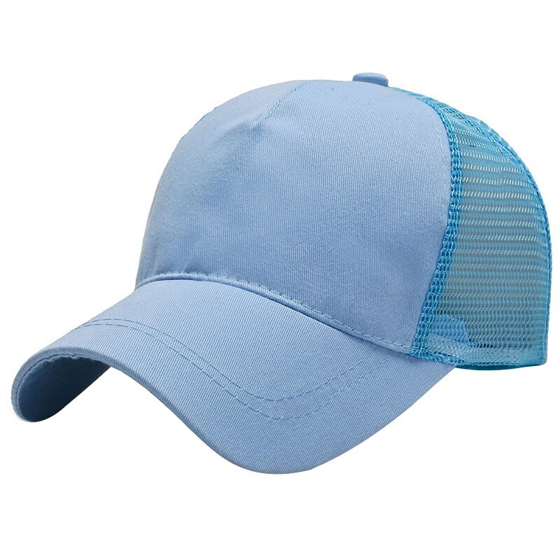 Unisex sportpet, snel drogend, ademend katoenen mesh pet, gebogen rand, zonneklep, verstelbare snapback pet voor hardlopen en vissen: Lichtblauw