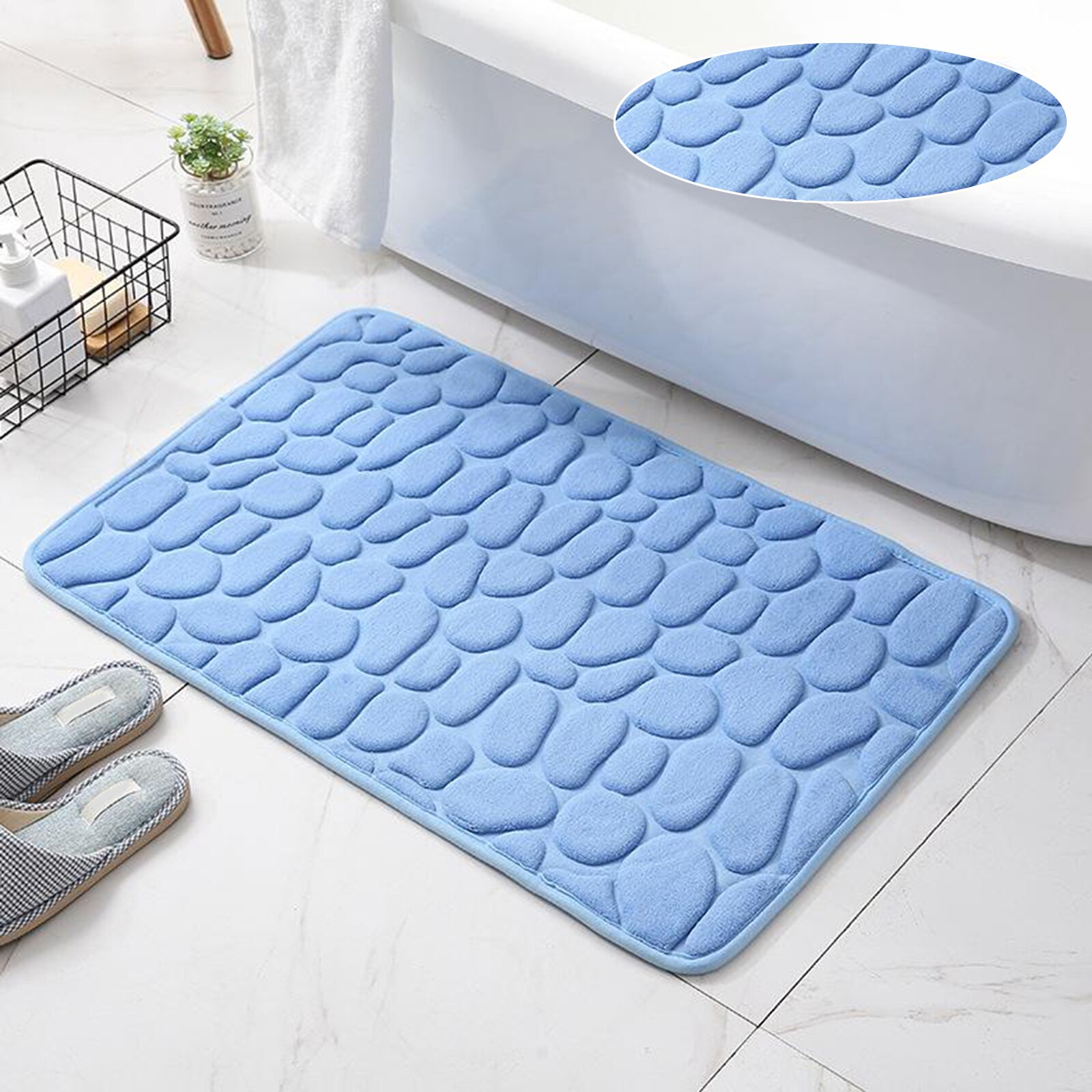 1pc Absorbent Soft Memory Foam Bath Mat Bathroom Shower Rug Non Slip Door Mat: Blue 40x60cm