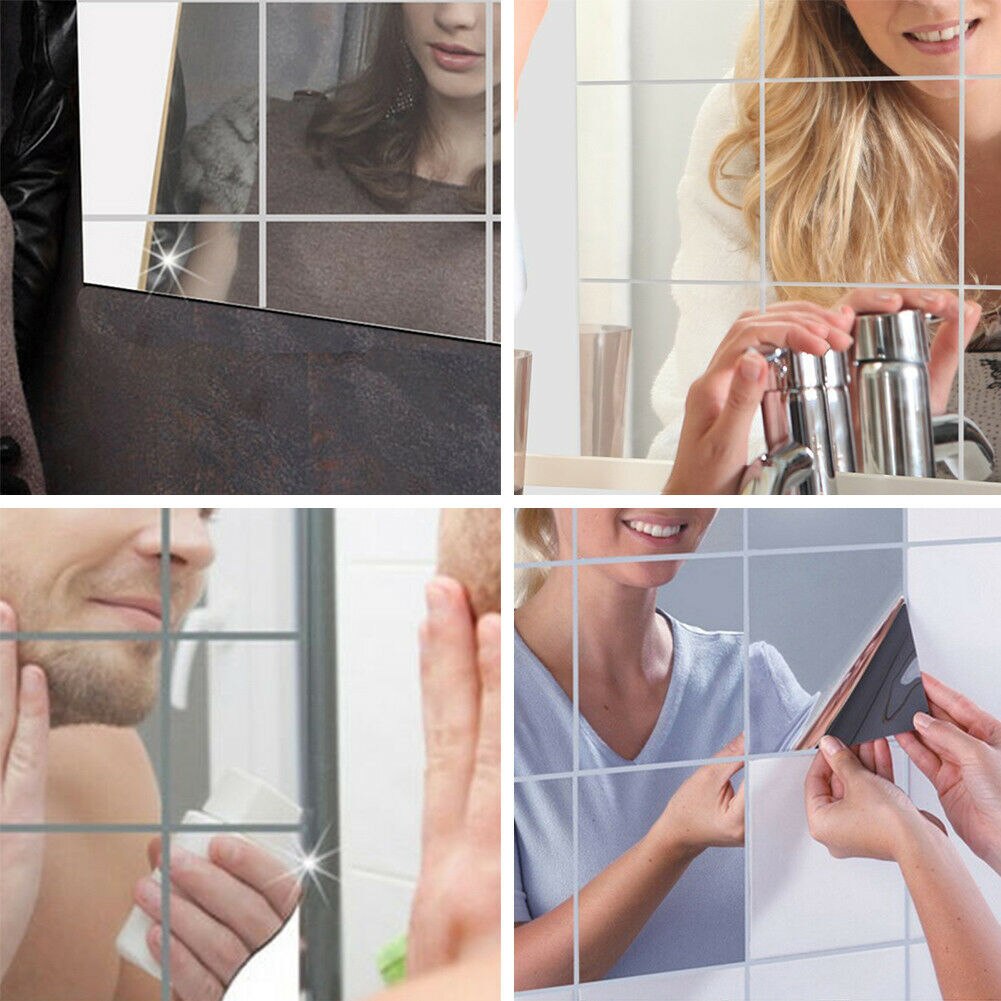 Spejl klistermærker diy vægpasta selvklæbende blødt badeværelse vandtæt 15 * 15cm dekoration brusebad bekvemt holdbart