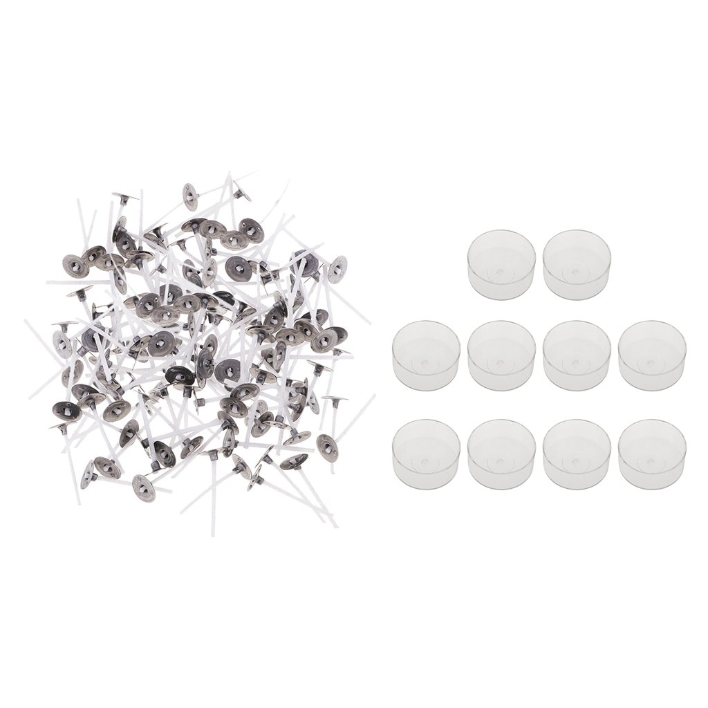 10x Clear Plastic Round Tealight Cup Empty Case + 200x Cotton Candle Wicks