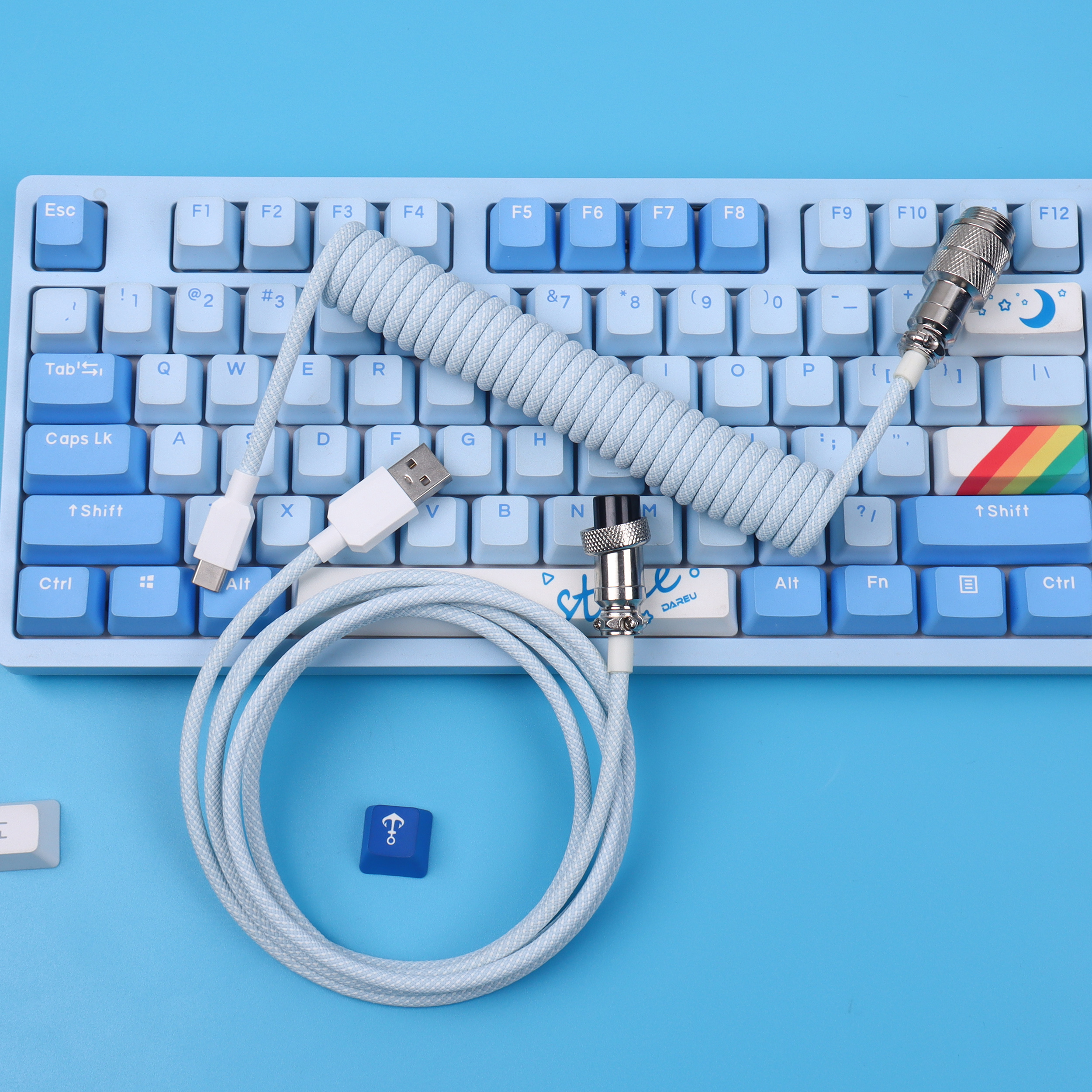 Lano 8 farvevalg macaron spiralkabel type-c til usb mekanisk tastatur data spiralkabel ledning med  gx16 luftfart