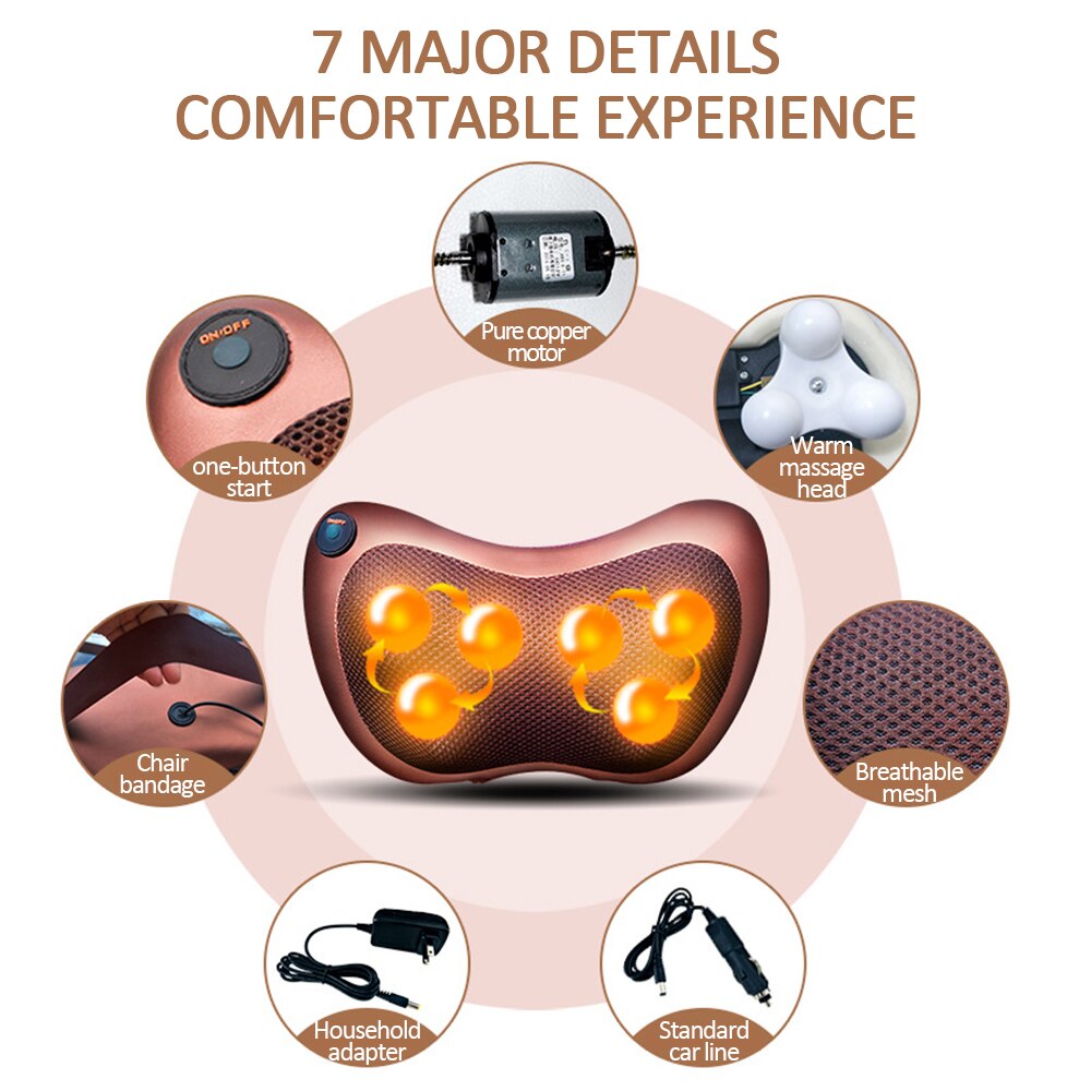 Car Home Head Neck Massager Cervical Shiatsu Massage shoulder Back Waist Body Multifunctional Electric Massage Pillow Cushion