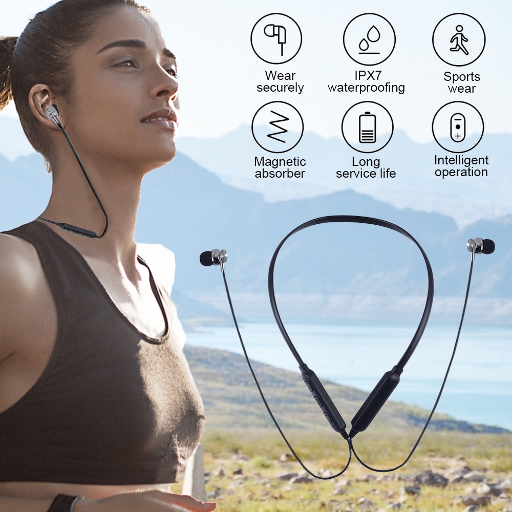 Sport Bluetooth écouteur cou Bluetooth casque 5.0 basse étanche casque intégré micro soutien TF carte cou bluetooth têtes