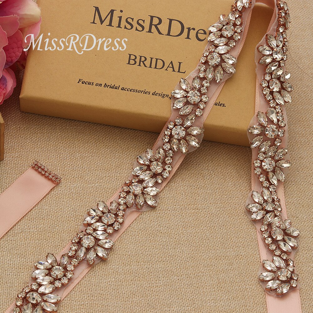 Missrdress 90cm lang krystal bryllupsbæltebælte roseguld diamant brudebælte rhinestones brudebælte til brudekjoler  jk816