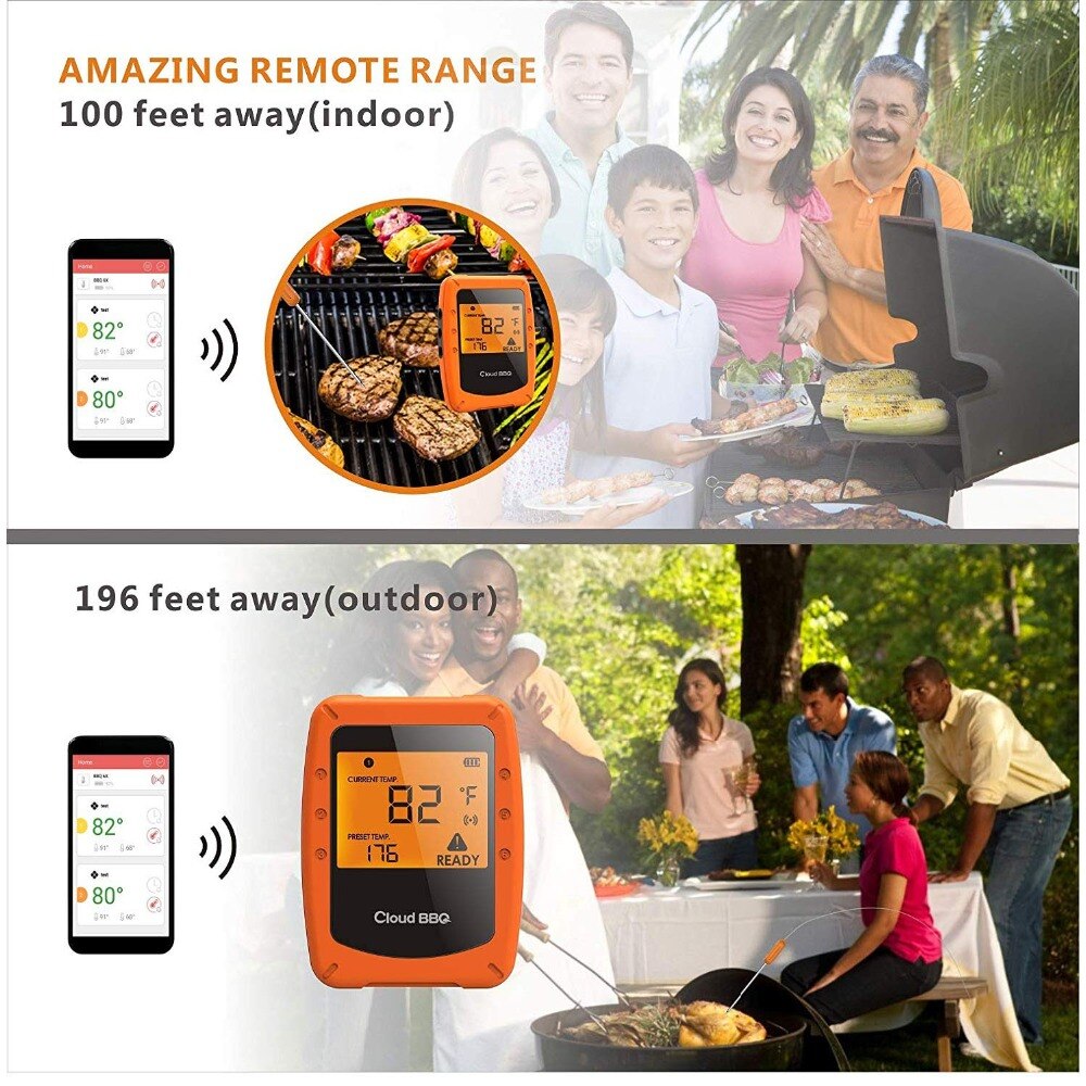Wireless Meat Thermometer Bluetooth kitchen oven Grill Barbecue BBQ Food Cooking Thermometer with App 6 Probes