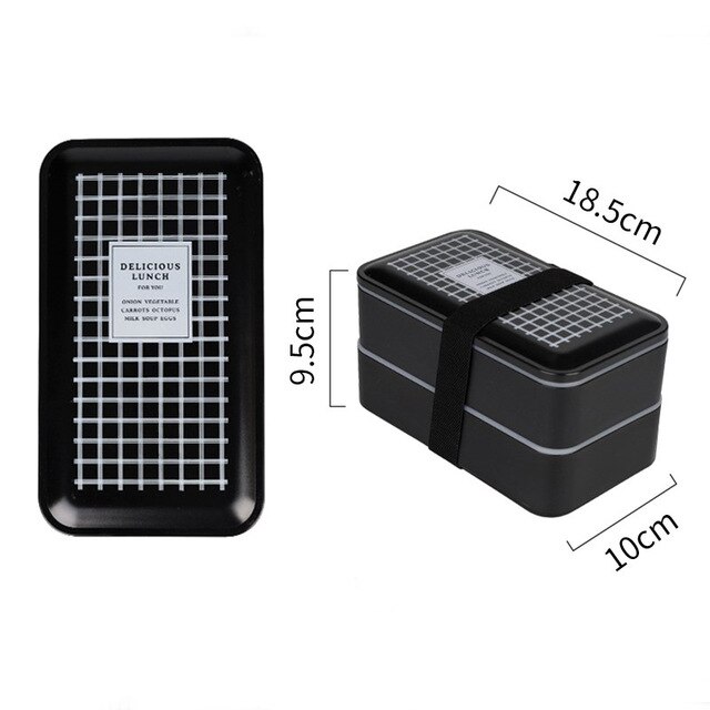 Double lunch box lunch box plastic breakfast dinner student food container black portable lunch box microwave heating 2000ml: Grid