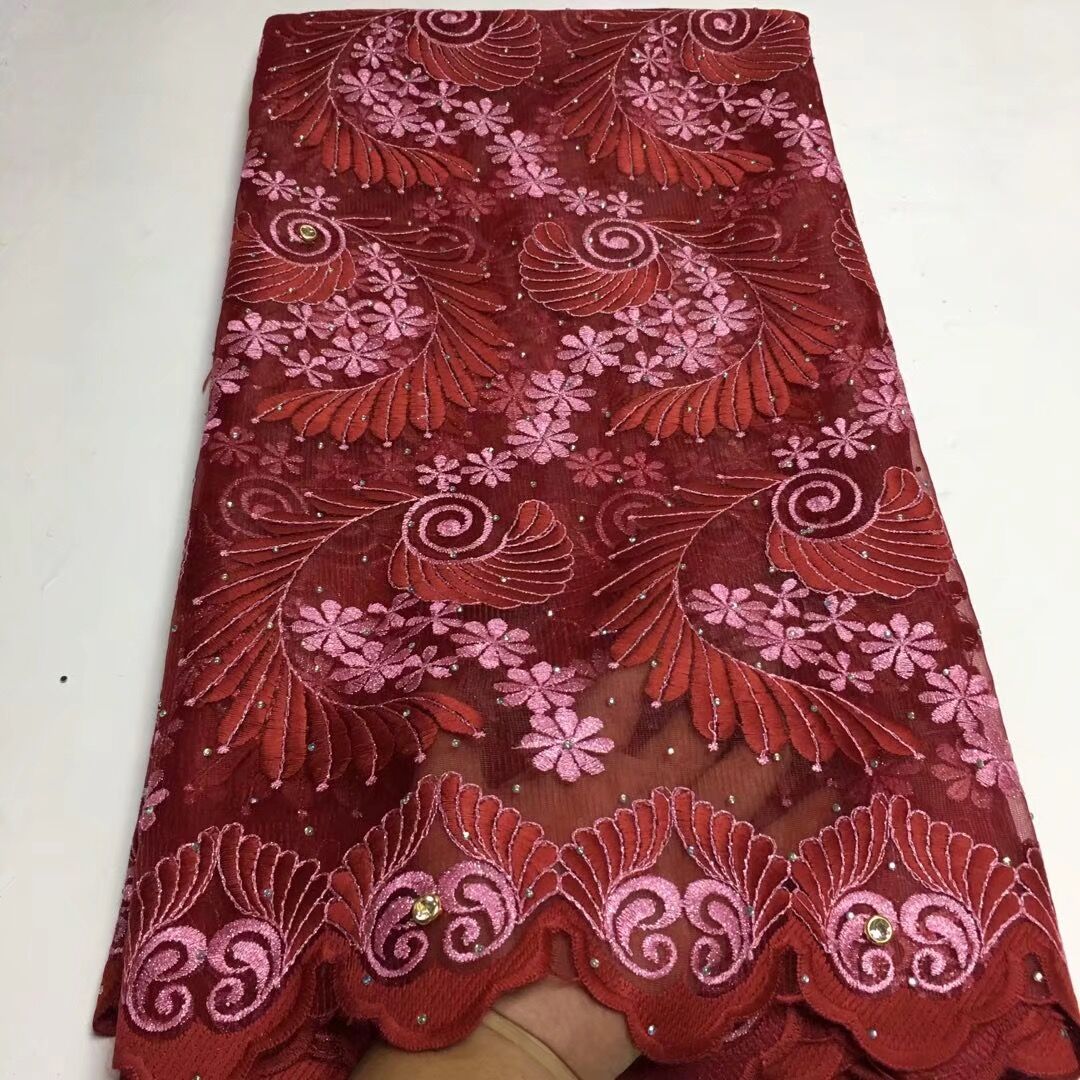 African style The latest Onion color net lace fabric with stones for party wedding cloth 5 yards: 17