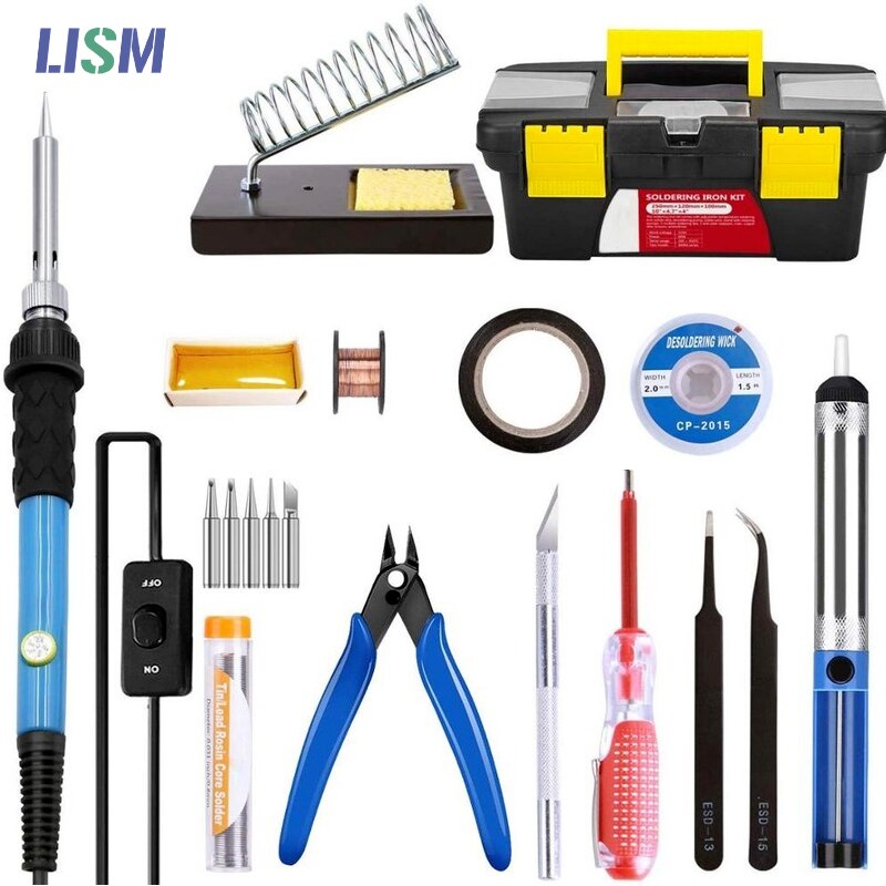 Adjustable Temperature Soldering Iron Kit Electronic 60W solder welding wires Soldering Iron Tips with Portable Toolbox solder