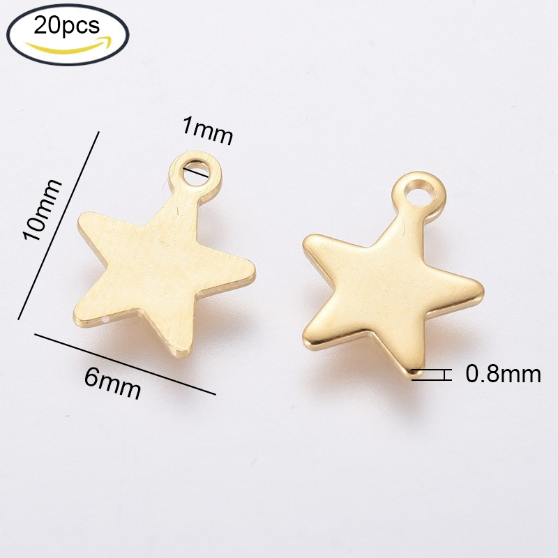 Abalorios de acero inoxidable 304 para fabricación de joyas, accesorio para hacer joyas DIY (mariposa, corazón, flor, llave, Luna, nota Musical, anillo, Estrella redonda plana), 5 ~ 20 piezas: style12
