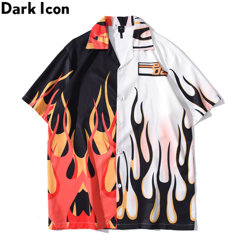 Icône sombre flamme Patchwork chemise hawaïenne hommes Vintage rue hommes chemises d'été plage chemises pour homme